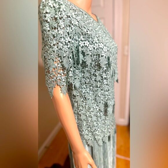 Cattiva Vintage Sage Green Lace Formal Dress Size 10 Gown Made in USA - Picture 5 of 10
